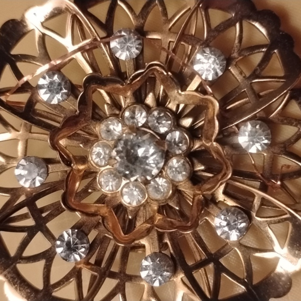 Coro Gold Floral Brooch with Rhinestone Accents - Picture 2 of 6